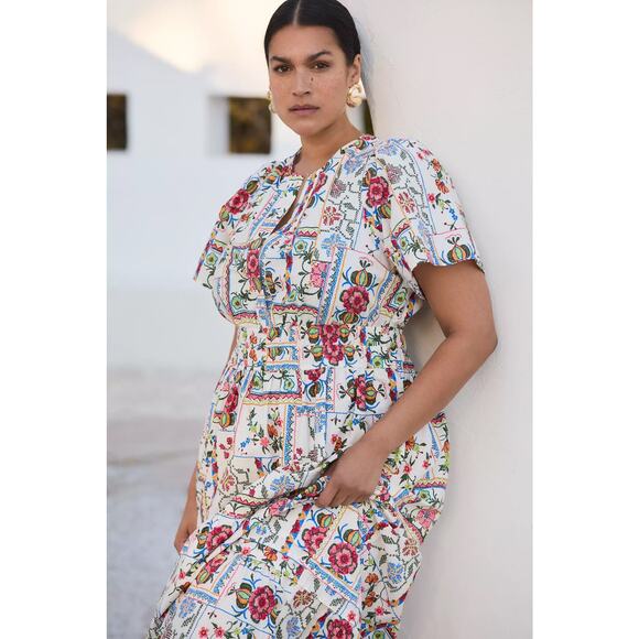 nwt by ANTHRPOLOGIE sz 3X Somerset Maxi Dress: Ivory Tile Motif - Picture 3 of 5